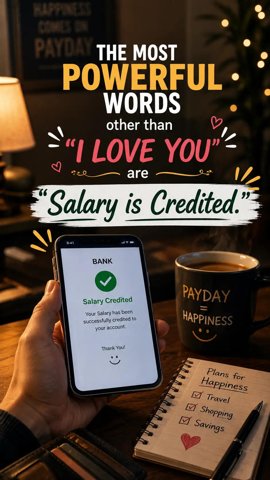 The most powerful words other than I LOVE YOU are \"Salary is Credited.\"