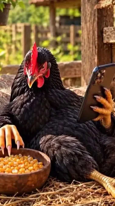 The clip is funny, the chicken (rooster) is beautiful. 