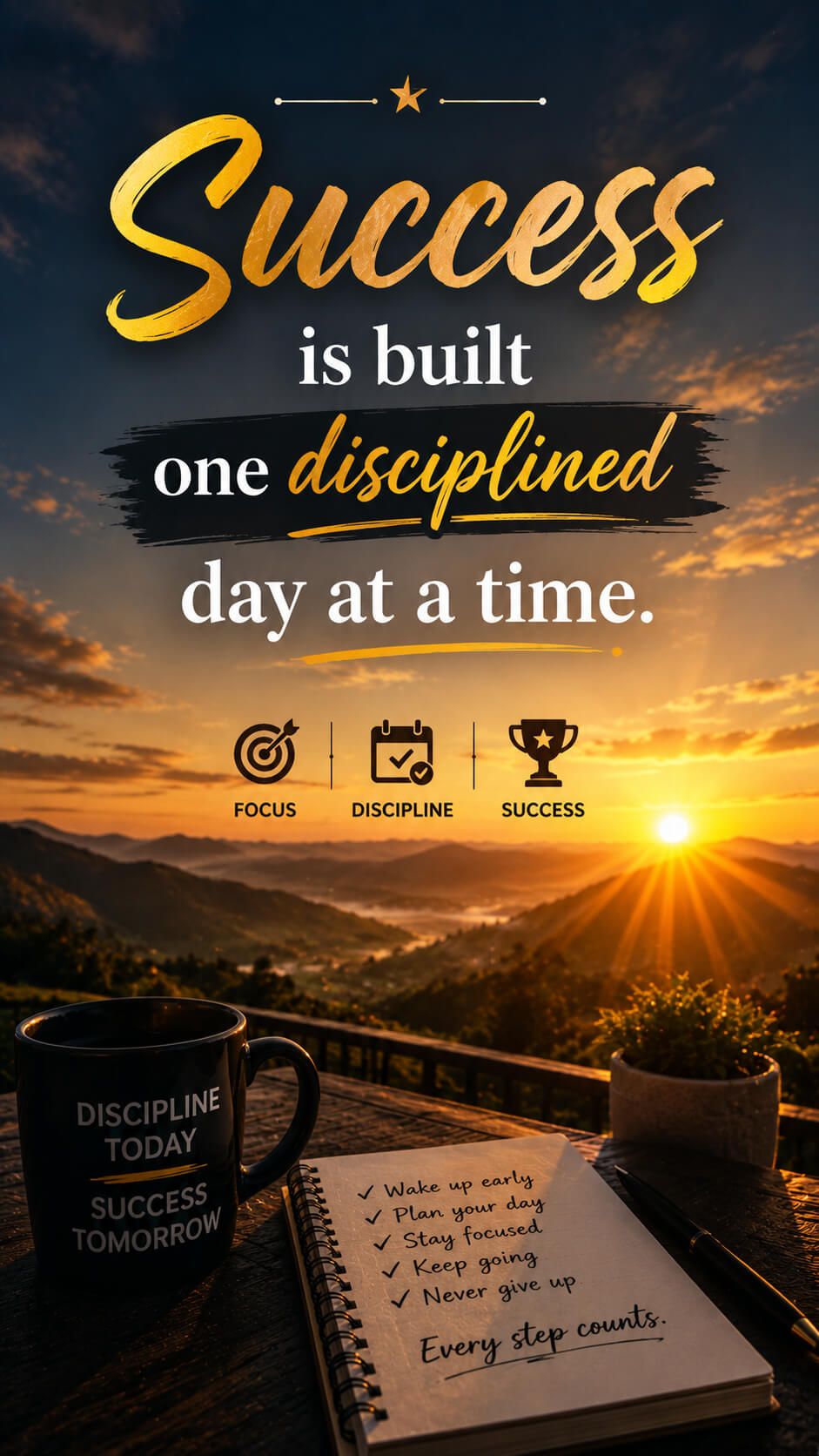Success is built one disciplined day at a time.