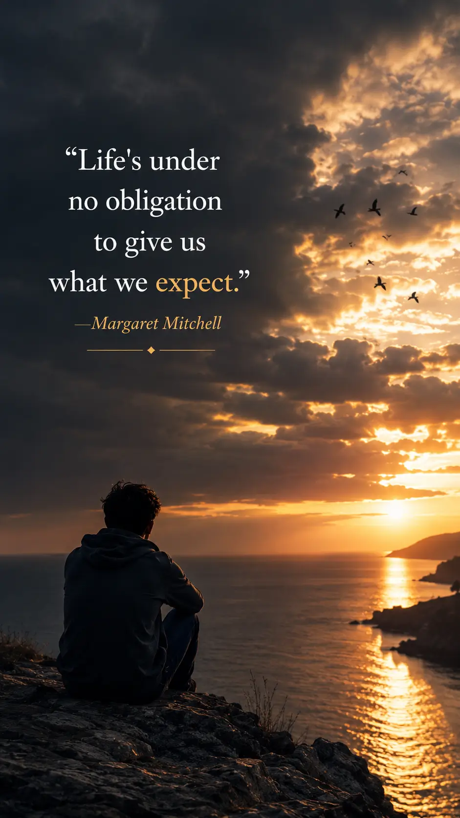 "Life's under no obligation to give us what we expect." —Margaret Mitchell
