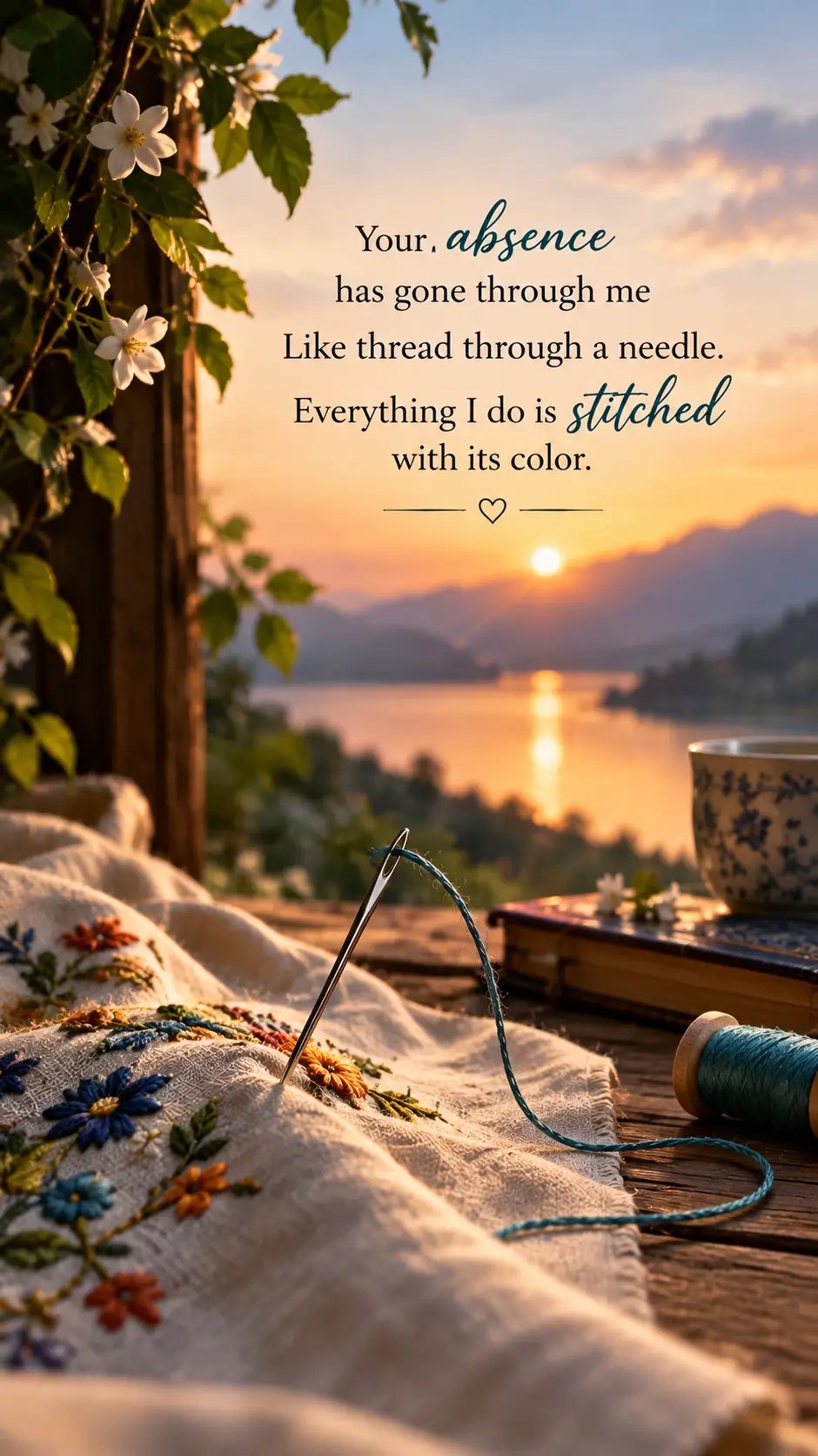 Your absence gone through me like thread through a needle