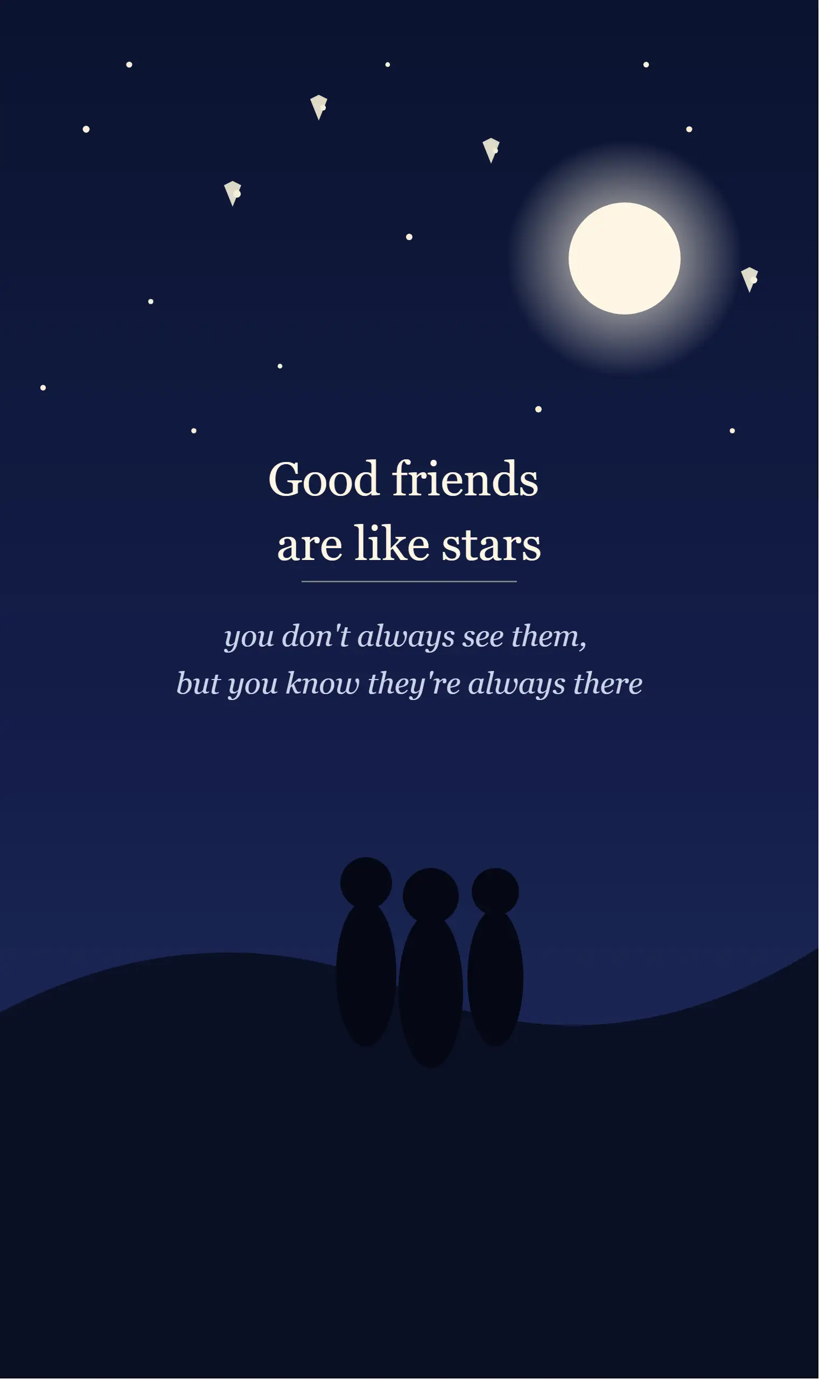 Good friends are like stars—you don’t always see them, but you know they’re always there.