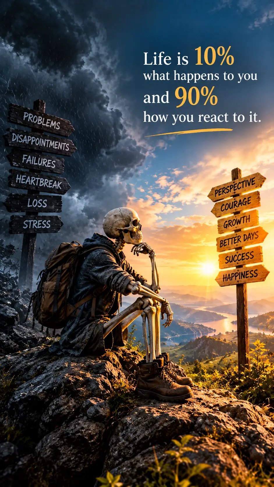 Life is 10% what happens to you and 90% how you react to it