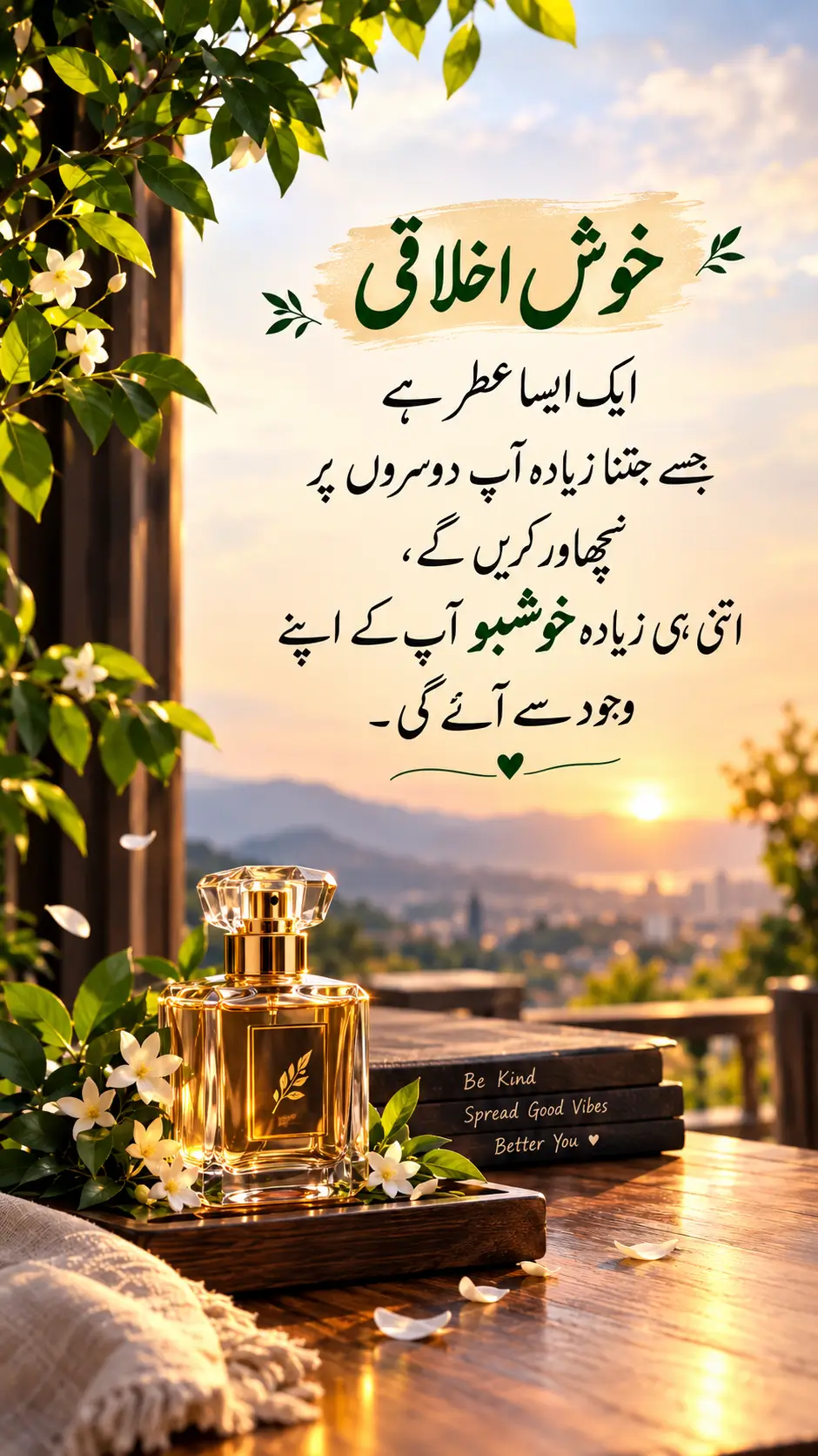 خوش اخلاقی ایک ایسا عطر ہے جسے جتنا زیادہ آپ دوسروں پر نچھاور کریں گے، اتنی ہی زیادہ خوشبو آپ کے اپنے وجود سے آئے گی۔